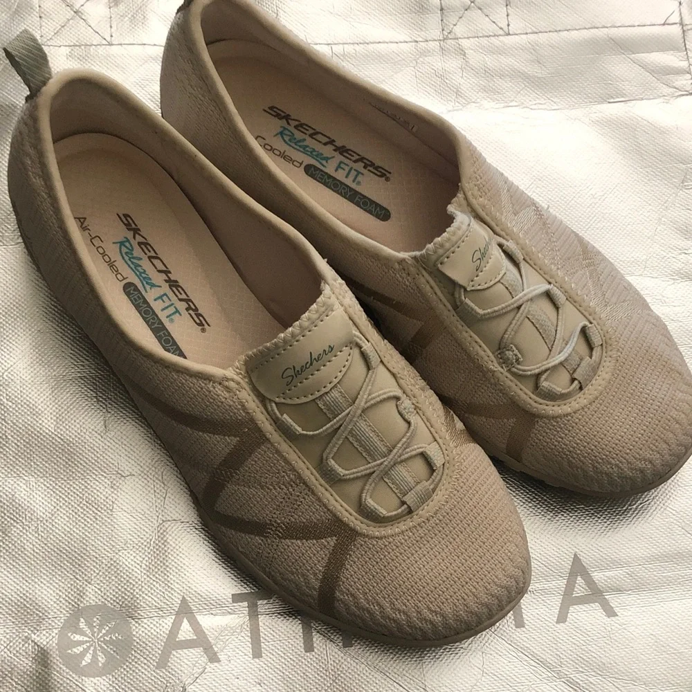 Skechers Women's Breathe Easy-A Look Mary Jane Flats  in Beige - Picture 2 of 10